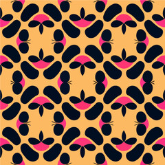 Vibrant black and pink pop art pattern on a sunny yellow backdrop. Detailed and eye catching, perfect for fabric designs and bold accessories.