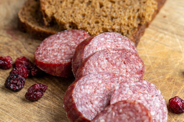 Sausage of moose meat cut into pieces