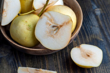 Sliced pear on the table