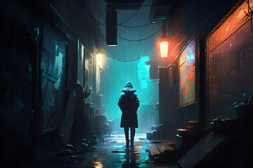 Detective Investigating A Crime Scene In A Colorful Alley - obrazy, fototapety, plakaty
