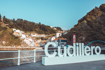 Cudillero, beautiful and touristic fishing village located in Asturias, copy space, travel concept,...