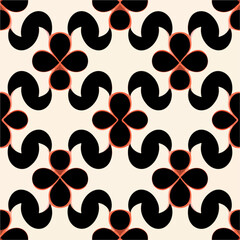 Dynamic black and red pattern on a white background, reminiscent of a peppermint motif, intertwining with a Sierpinski gasket, evoking an art deco vibe.