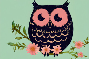 owl on a branch. generative ai