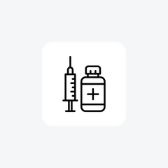 Injection, Vial, Medication, Syringe Vector Line Icon