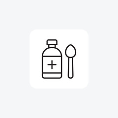 Obraz premium Syrup, Bottle, Spoon, Liquid Medication Vector Line Icon