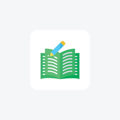 Opened Book, Pencil, Writing Vector Flat Icon
