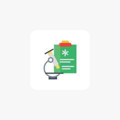 Microscope with Asterisk on Clipboard Vector Flat Icon