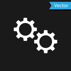 White Gear icon isolated on black background. Cogwheel gear settings sign. Cog symbol. Vector