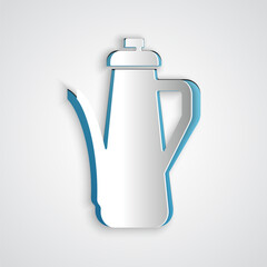 Paper cut Teapot icon isolated on grey background. Paper art style. Vector