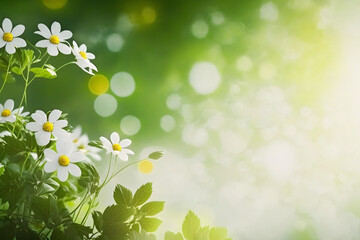 Fototapeta na wymiar Flowers Summer Park Sunny White Green Minimalism Background