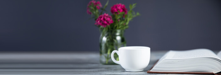 notepad with flowers and coffee