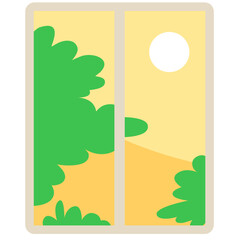 Window Afternoon Sky View with Tree Scenario Vector Cartoon Illustration
