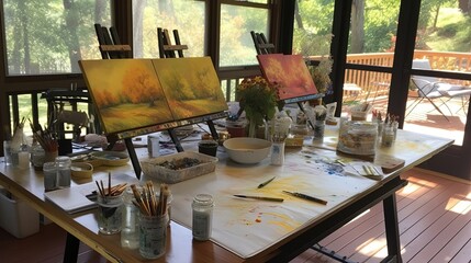 Artistic retreats that offer workshops and classes in painting, providing the perfect opportunity to refine your skills. Generated by AI.