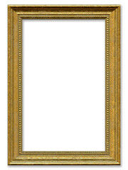 Goden baroque wooden portrait mockup frame on transparent background