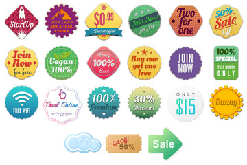 Set of badges, logo patches, shop labels