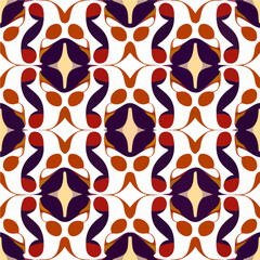 Vibrant red and purple pattern gracefully displayed on a white background, exhibiting a seamless and repeating fabric design enriched with elements of art nouveau, making it a delightful choice.