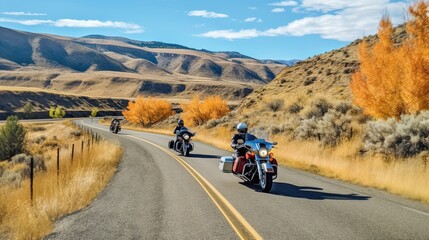 Motorcycle tours that take you on a journey through scenic roads and iconic landmarks. Feel the wind in your hair as you cruise through breathtaking landscapes. Generated by AI.