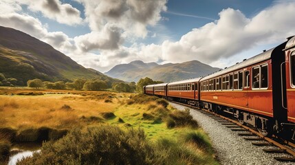 Fototapeta premium Rail journeys that take you through stunning landscapes and transport you back in time to explore historic sites. Generated by AI.