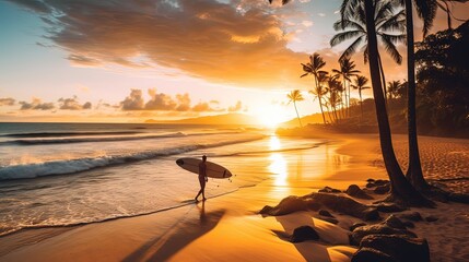 Surfing paradise, where pristine beaches meet world-class waves and a laid-back beach atmosphere sets the tone for an unforgettable vacation. Generated by AI.