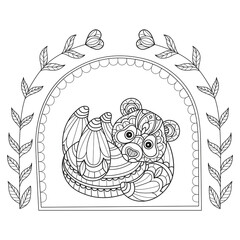 Cute panda hand drawn for adult coloring book