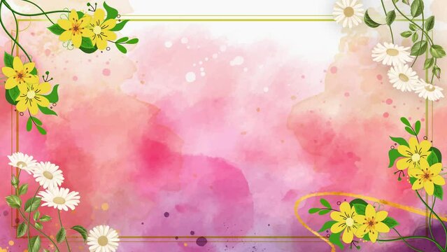 Beautiful watercolor Floral frame animation on pink screen. Floral frame animation with key color. Women's day, Valentine's Day, and Wedding day frame. Illustration, Cartoon flower frame. Chroma color