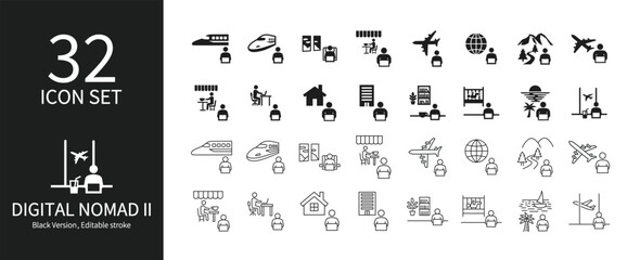 Icon set related to digital nomads