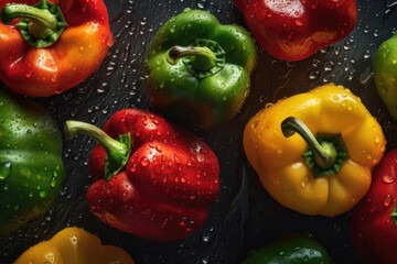 Fresh pepper seamless background, adorned with glistening droplets of water. AI generated