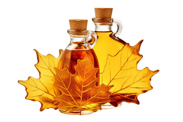 Maple syrup with maple leaves. isolated object, transparent background