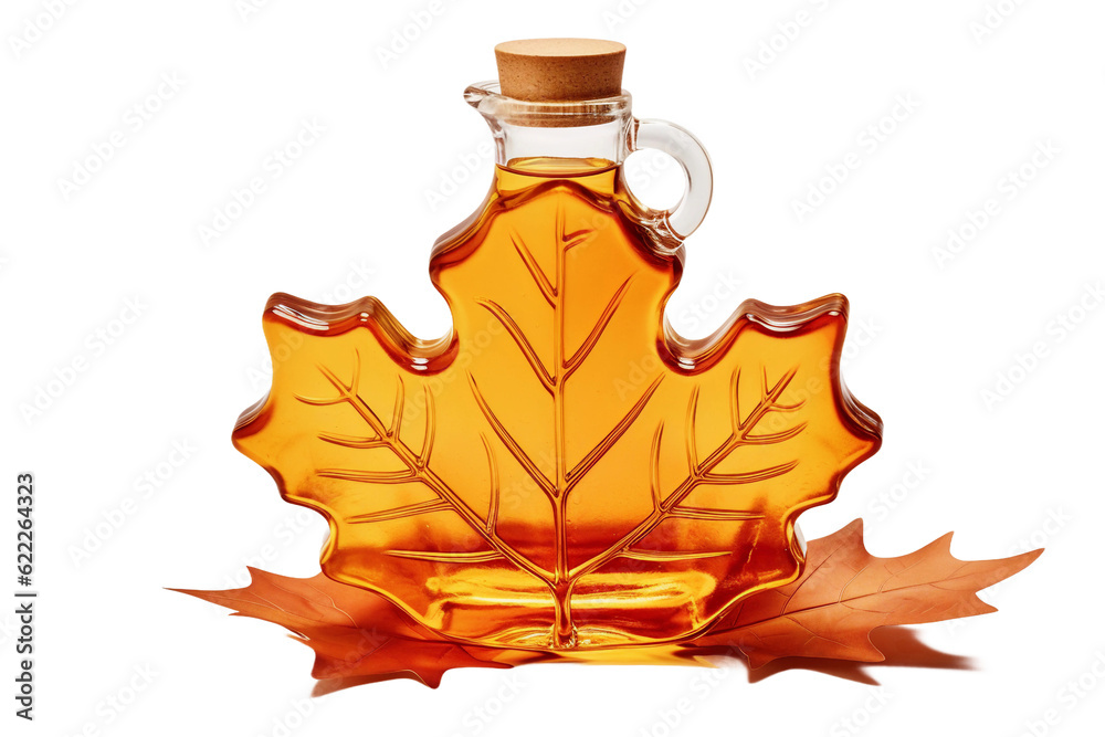 Wall mural maple syrup with maple leaves. isolated object