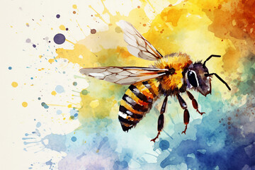 watercolor style painting of the shape of a bee
