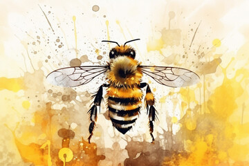 watercolor style painting of the shape of a bee - obrazy, fototapety, plakaty