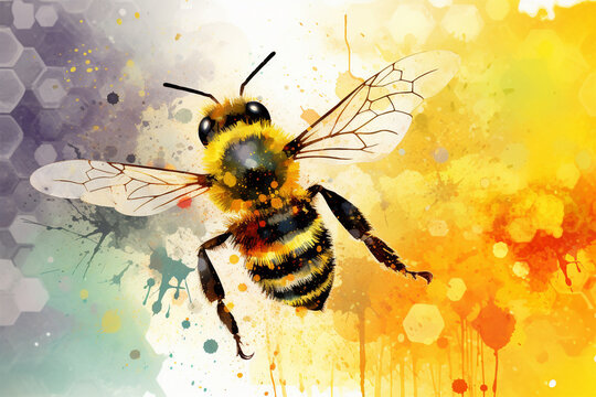 watercolor style painting of the shape of a bee