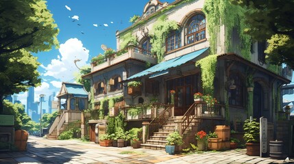 Obraz premium Church in the village of the country. AI generated art illustration.