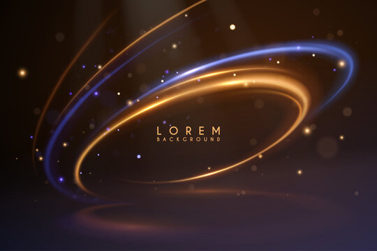 Abstract blue and yellow circle light lines background