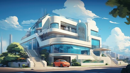 Building in the city. AI generated art illustration.