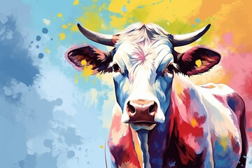 watercolor style painting of a cow shape - obrazy, fototapety, plakaty