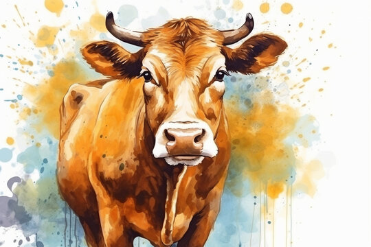 watercolor style painting of a cow shape