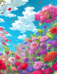 Beautiful Flower Field in Summer. Illustration Ai generated