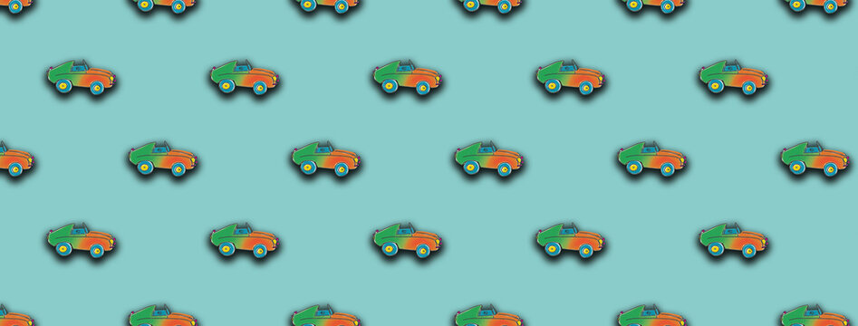 pattern with the image of a painted car. A template for superimposing something on top of something. Horizontal image. Banner for insertion into site.