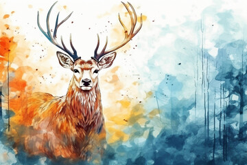 watercolor style painting of deer shape