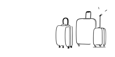 Travel suitcase in continuous line drawing style. Luggage valise with wheels and retractable handle black line sketch on white background. Vector illustration Suitcase for travel in doodle style. © Helen-HD