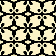 Captivating black and white seamless pattern design with symmetrical repetition, suitable for fabrics.
