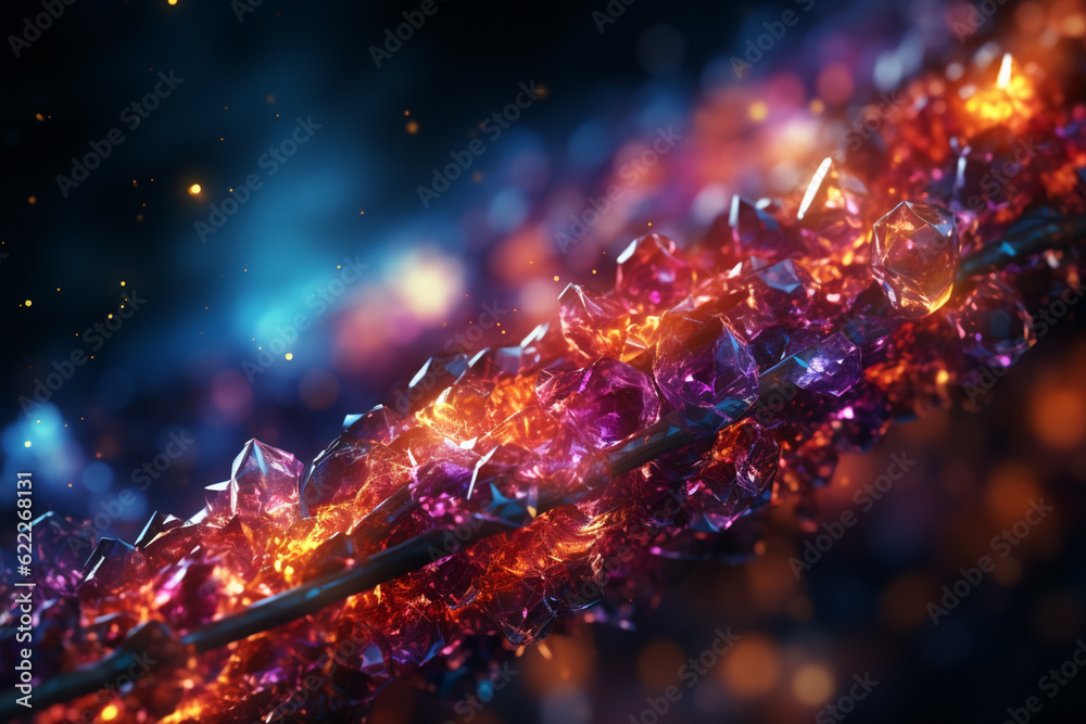 Aufkleber Close up of human Touching DNA molecule. Nebula dust in infinite space. Mixed media. Generative AI technology.