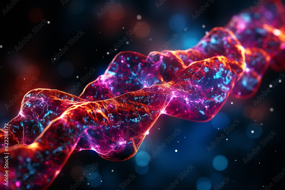Aufkleber close up of human touching dna molecule. nebula dust in infinite space. mixed media. generative ai t