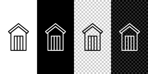 Set line Wooden outdoor toilet icon isolated on black and white background. Vector