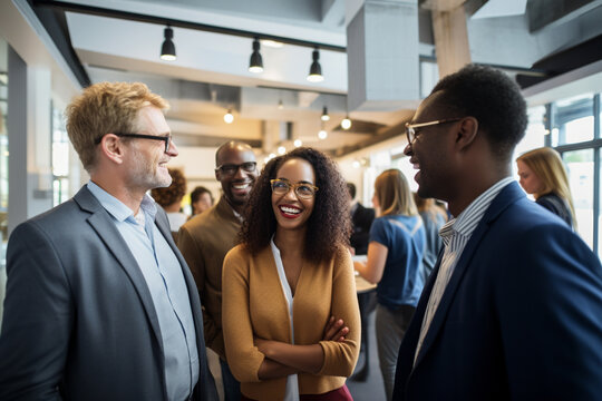 A well-composed image featuring colleagues from diverse cultures exchanging ideas, colleagues, portrait, business Generative AI