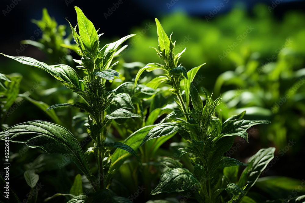 Aufkleber ragweed green background generative ai technology.