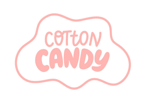 COTTON CANDY LOGO VECTOR. Vector illustration. Sweet cotton candy shop sign. Cartoon doodle style. Cotton candy text with pink floss cloud icon. Pink Graphic design pack. Fast food Colorful Logo badge
