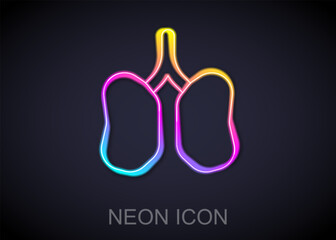 Glowing neon line Lungs icon isolated on black background. Vector