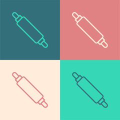 Pop art line Rolling pin icon isolated on color background. Vector